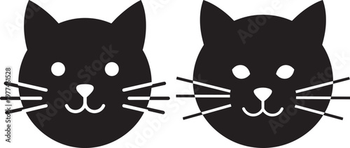 Two black cartoon cat faces with whiskers and happy expressions cat face digital art animal lover pet owner domestic cat adorable whiskers illustration character domestic creature stylized