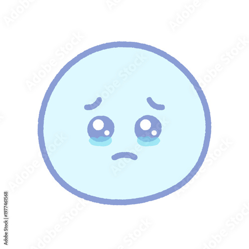 うるうるした涙目の泣き顔の水色の感情絵文字アイコン｜上目遣いのぴえん顔のかわいい手描きのイラスト素材