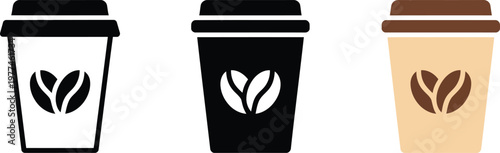 Coffee cup icon, hot beverage, takeaway container, caffeine drink, morning refreshment symbol