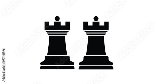 Two black chess rooks are displayed side by side against a plain white background showcasing their form