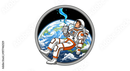 Astronaut smoking in space with Earth background