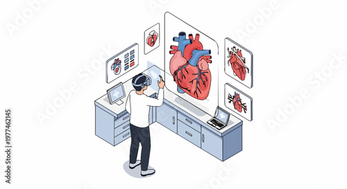 Isometric Medical Professional Using Virtual Reality for Cardiology Training and Heart Anatomy Analysis