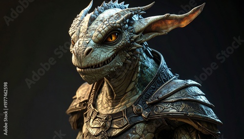 Detailed Portrait of a Dragonborn Warrior in Ornate Armor.