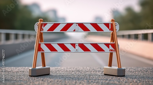 Red-and-white barriers block a quiet road