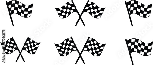 Racing checkered flags set waving on poles isolated on transparent background for motorsport