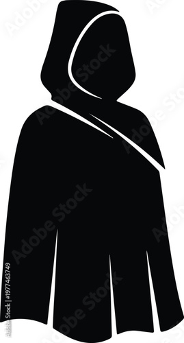 Silhouette of a mysterious person wearing a hooded cloak vector design