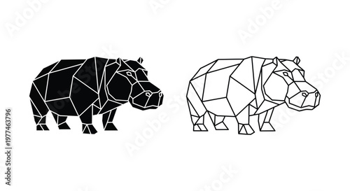 Geometric Hippo Polyhedron Art Design Vector