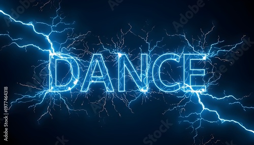 A vibrant and energetic image of the word dance surrounded by lightning bolts