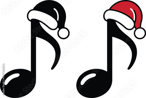Slika na platnu Eighth note with santa hat for christmas music concept and holiday party invitat