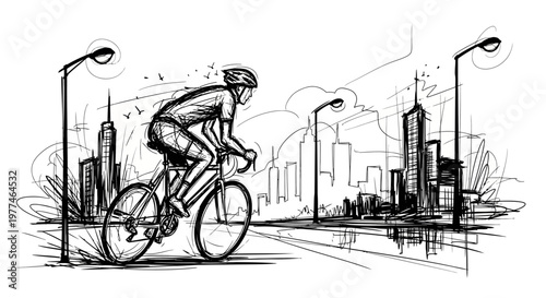 Cyclist riding through city streets