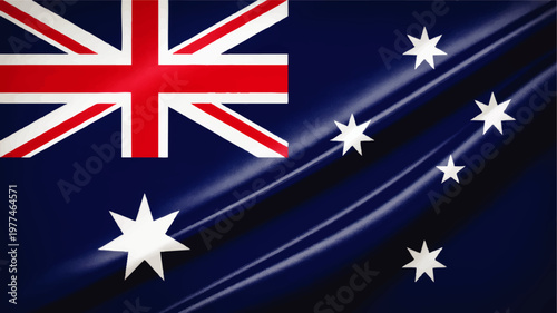 Waving Australia Flag Close Up Background, Patriotic National Symbol in Red Blue and White Fabric Texture
