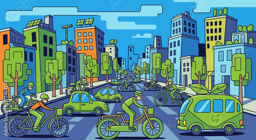 Cyclists and cars on a city street