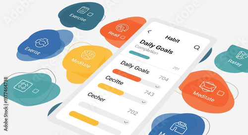 Daily goals and habits mobile app interface