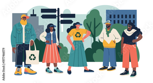 Diverse group of people promoting environmental sustainability