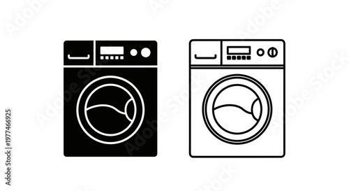 Black and white vector icons depicting a front loading washing machine