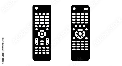 Two black remote controls displayed side by side on a white background