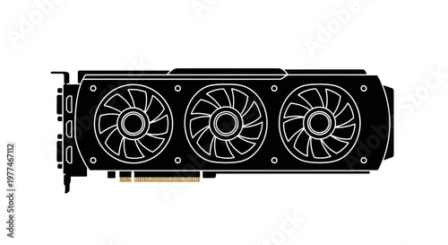 Black silhouette of a modern graphics card with three cooling fans