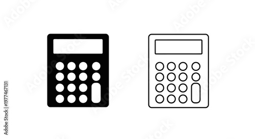 Two calculator icons a filled black version and an outlined white version