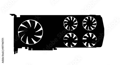 Silhouette of a modern graphics card with three cooling fans