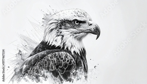 Monochrome Eagle Portrait - A Majestic Bird of Prey in Detailed Illustration.