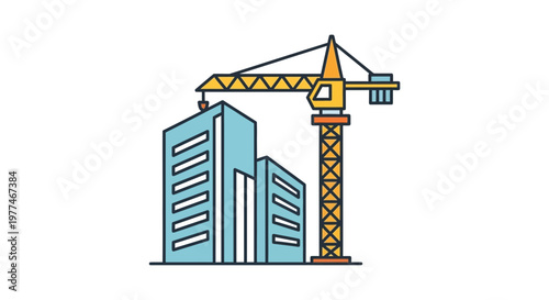 Modern Building Construction with Tall Crane, Urban Development Concept