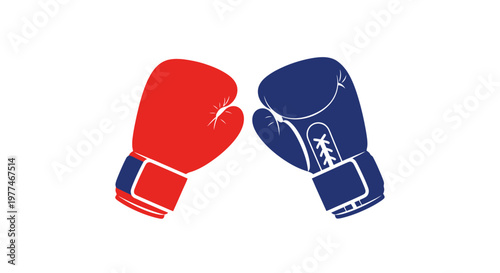 Red and blue boxing gloves facing each other symbolizing competition