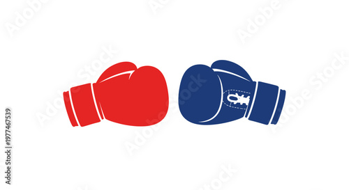 A pair of boxing gloves one red and one blue facing each other