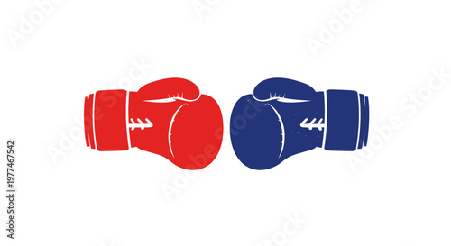 Red and blue boxing gloves facing each other symbolizing competition