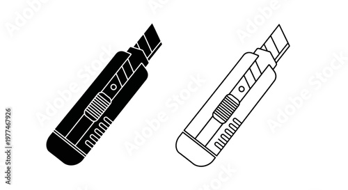 Two illustrations of a utility knife showcasing different line weights
