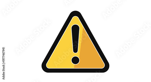 A yellow and black triangular warning sign with a black exclamation point