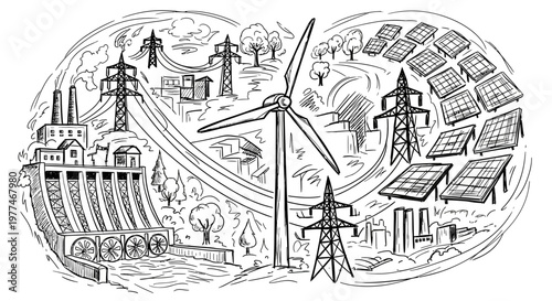 Eco-friendly city infrastructure concept with renewable energy sources