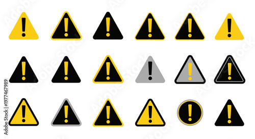 Collection of warning signs various colors shapes and styles