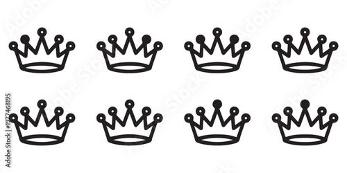 Repeating Pattern of Eight Identical Crown Outline Icons on White Background