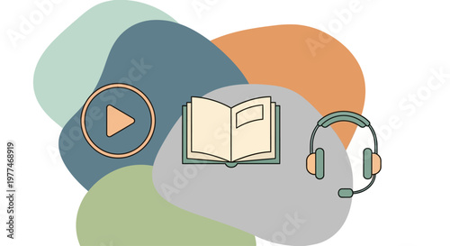 E-learning and audiobook concept with play button