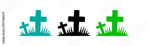 Three symbolic crosses with grass representing faith and remembrance themes