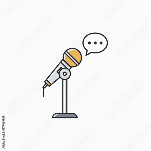 Microphone on stand with speech bubble.