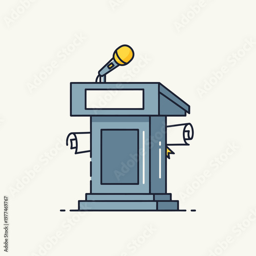 Podium with microphone on top stand.
