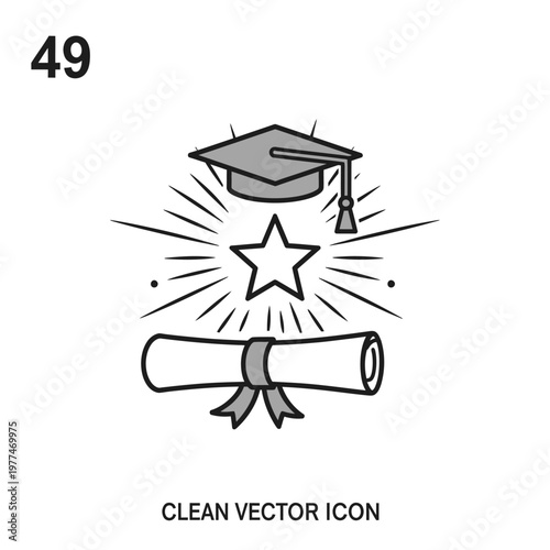 Graduation Cap and Diploma Icon.