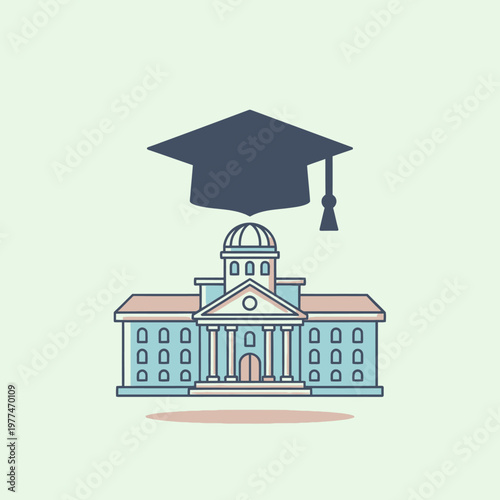 Graduation Cap on University Building.