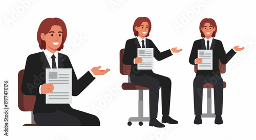 Businessman in various poses with papers.