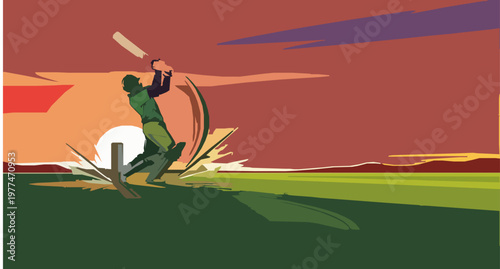 Cricket high swing dramatic shadow vector illustration