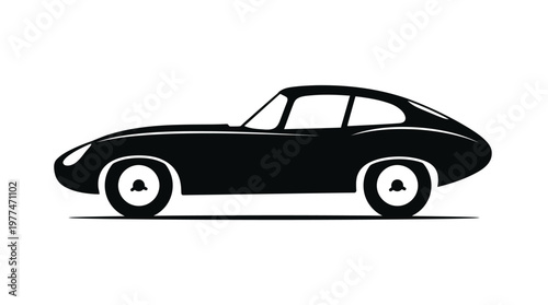 Black Silhouette of a Classic Vintage Sports Car on Isolated White Background