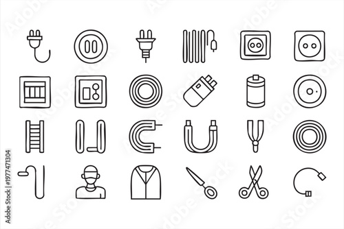 Minimal Electrical Icons for Technology Maintenance and Service