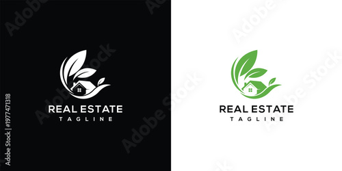 Eco-Friendly Real Estate Logo with House and Leaves