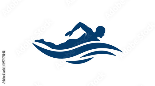 Swimming athlete silhouette with stylized water waves icon