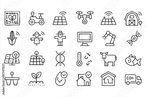 Modern Agritech Icons for Sustainable Farming and Automation