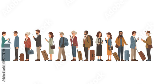 Diverse People Queueing with Luggage at Airport Check-in Counter - Travel Concept