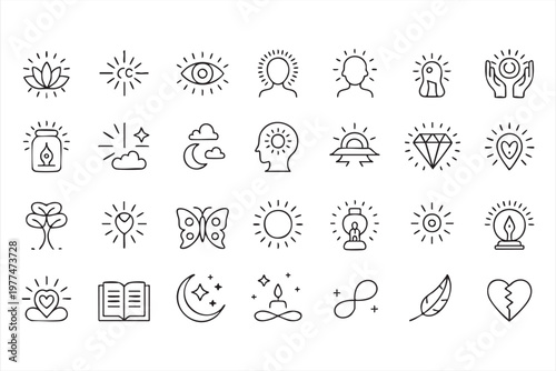 Meditation and Mindfulness Line Icons for Yoga and Therapy Apps