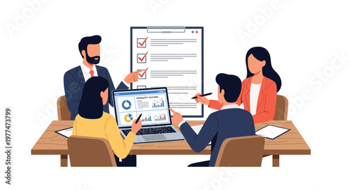 Business team, meeting, collaboration, office work, flat design icons