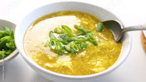 Light Chinese egg drop soup with smooth texture and delicate flavor, ideal for healthy meals and comforting food presentation